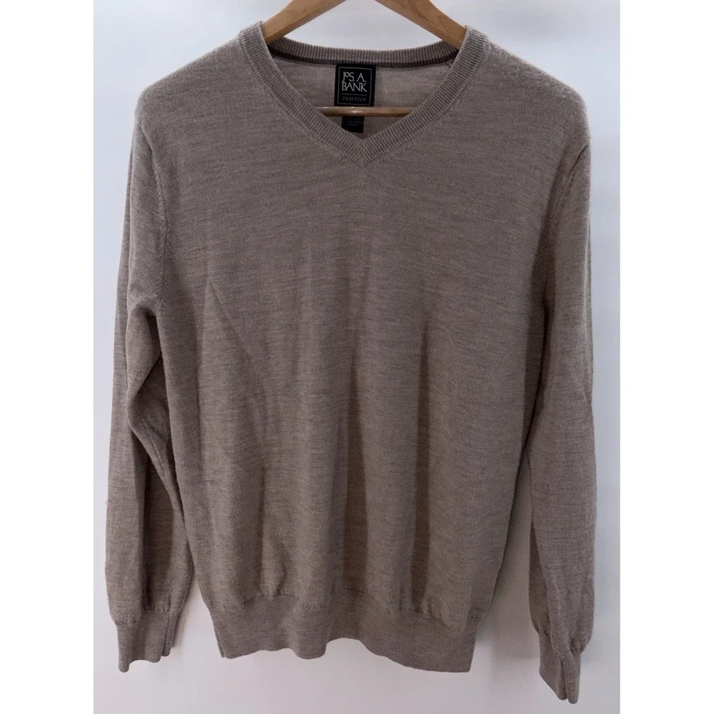 Jos A Bank Merino Wool Sweater Mens Large Pullover Soft Luxury Travelers V‎ Neck
